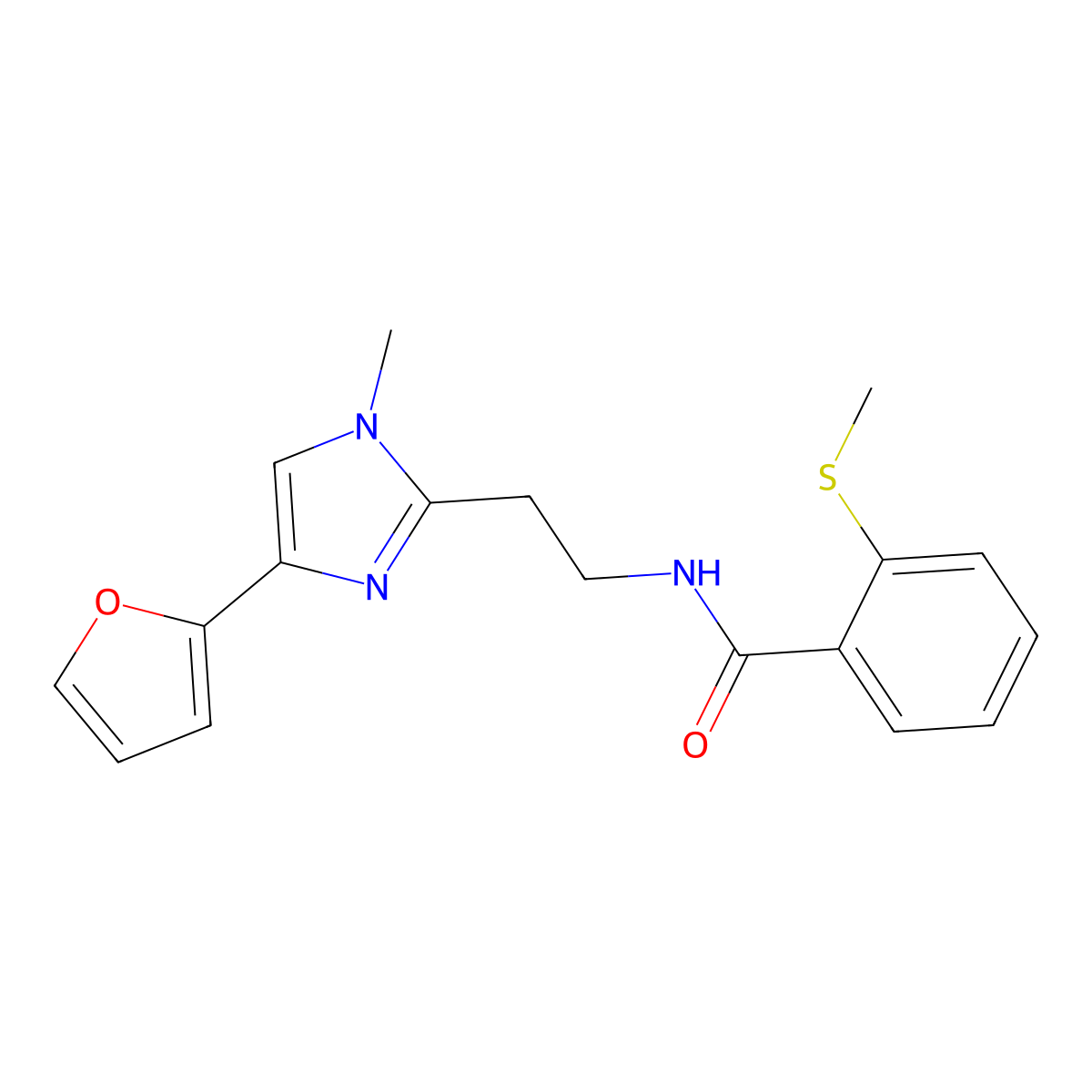 N-(2-(4-(furan-2-yl)-1-methyl-1H-imidazol-2-yl)ethyl)-2-(methylthio)benzamide molecular structure, CAS 1421504-75-7