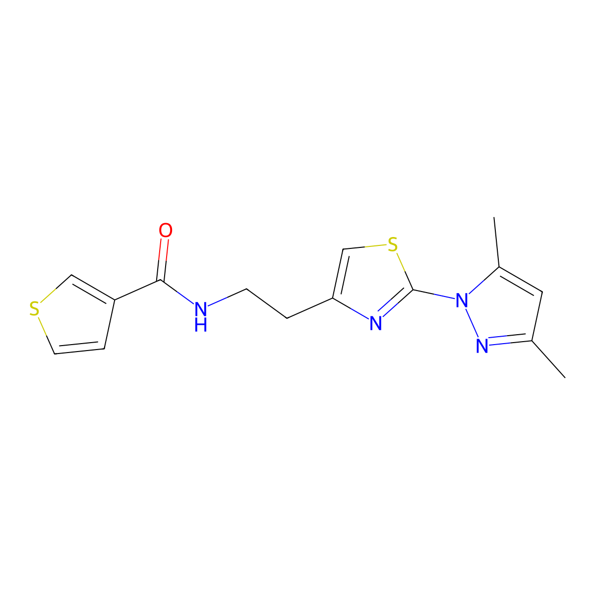 N-(2-(2-(3,5-dimethyl-1H-pyrazol-1-yl)thiazol-4-yl)ethyl)thiophene-3-carboxamide molecular structure, CAS 1421504-80-4