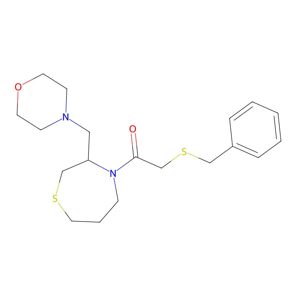 2-(Benzylthio)-1-(3-(morpholinomethyl)-1,4-thiazepan-4-yl)ethanone molecular structure, CAS 1421504-91-7