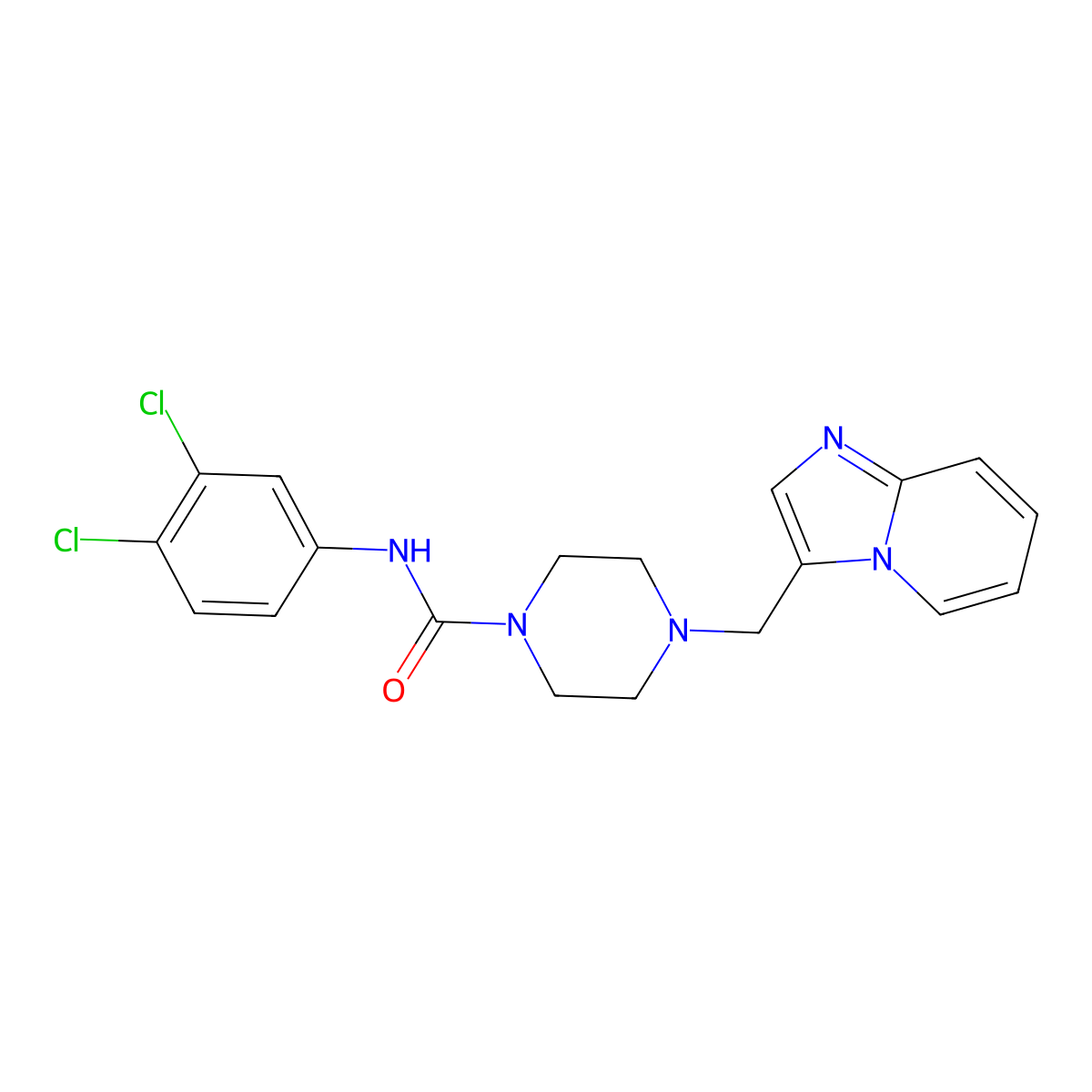 N-(3,4-dichlorophenyl)-4-(imidazo[1,2-a]pyridin-3-ylmethyl)piperazine-1-carboxamide molecular structure, CAS 1421504-93-9