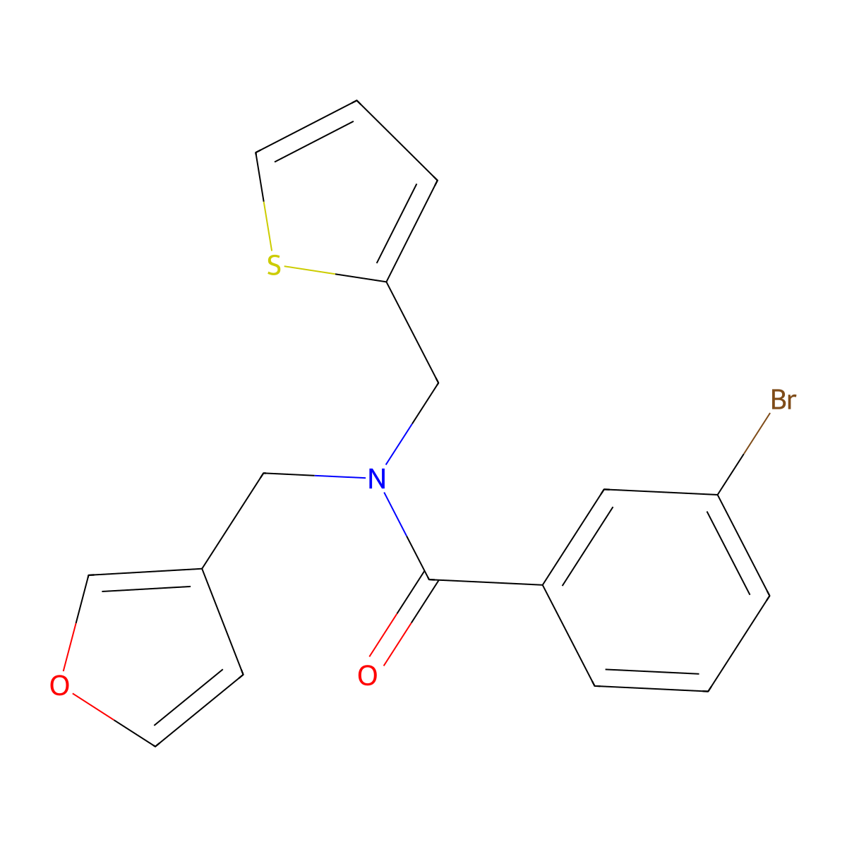 3-bromo-N-(furan-3-ylmethyl)-N-(thiophen-2-ylmethyl)benzamide molecular structure, CAS 1421504-94-0