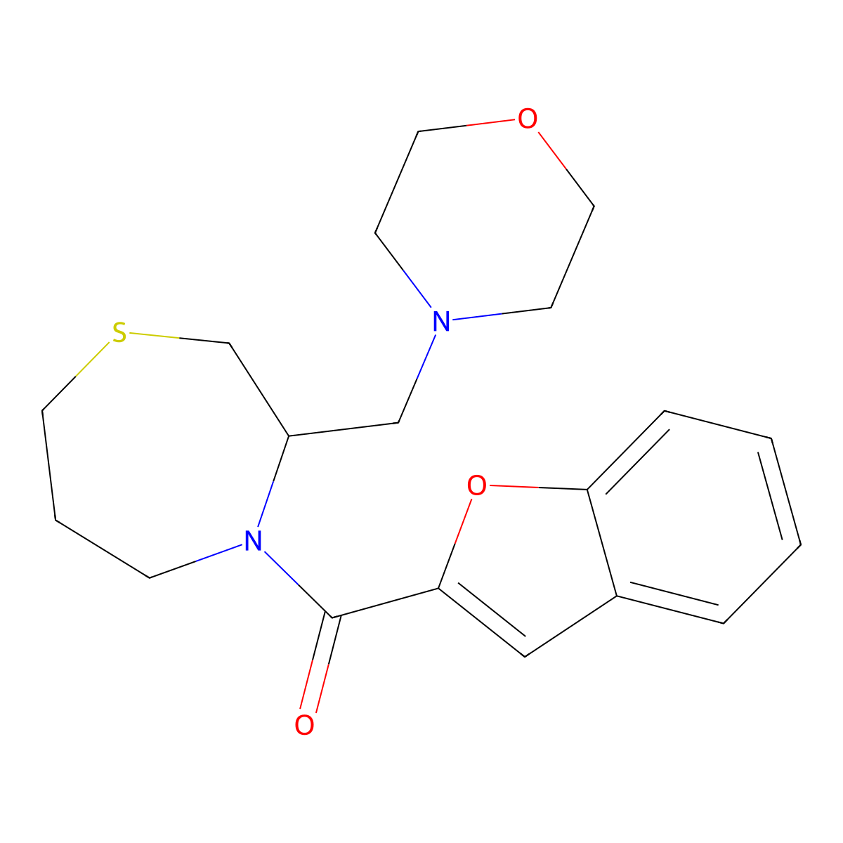 Benzofuran-2-yl(3-(morpholinomethyl)-1,4-thiazepan-4-yl)methanone molecular structure, CAS 1421504-99-5