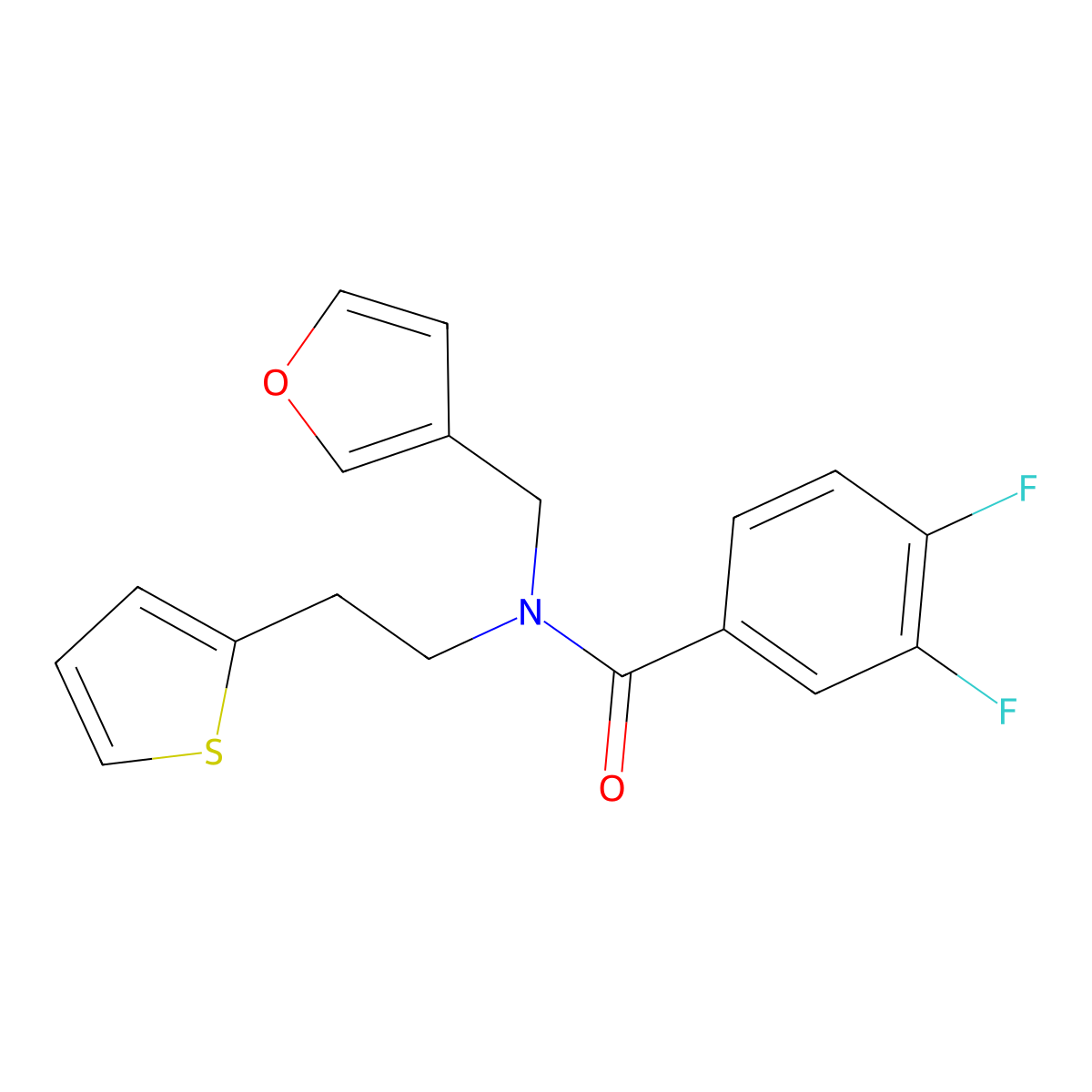 3,4-difluoro-N-(furan-3-ylmethyl)-N-(2-(thiophen-2-yl)ethyl)benzamide molecular structure, CAS 1421505-03-4