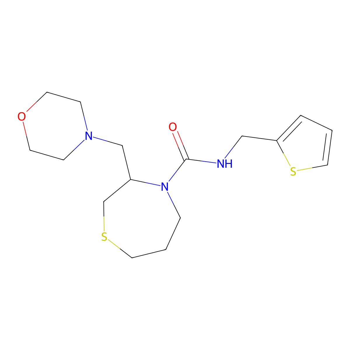 3-(morpholinomethyl)-N-(thiophen-2-ylmethyl)-1,4-thiazepane-4-carboxamide molecular structure, CAS 1421505-05-6