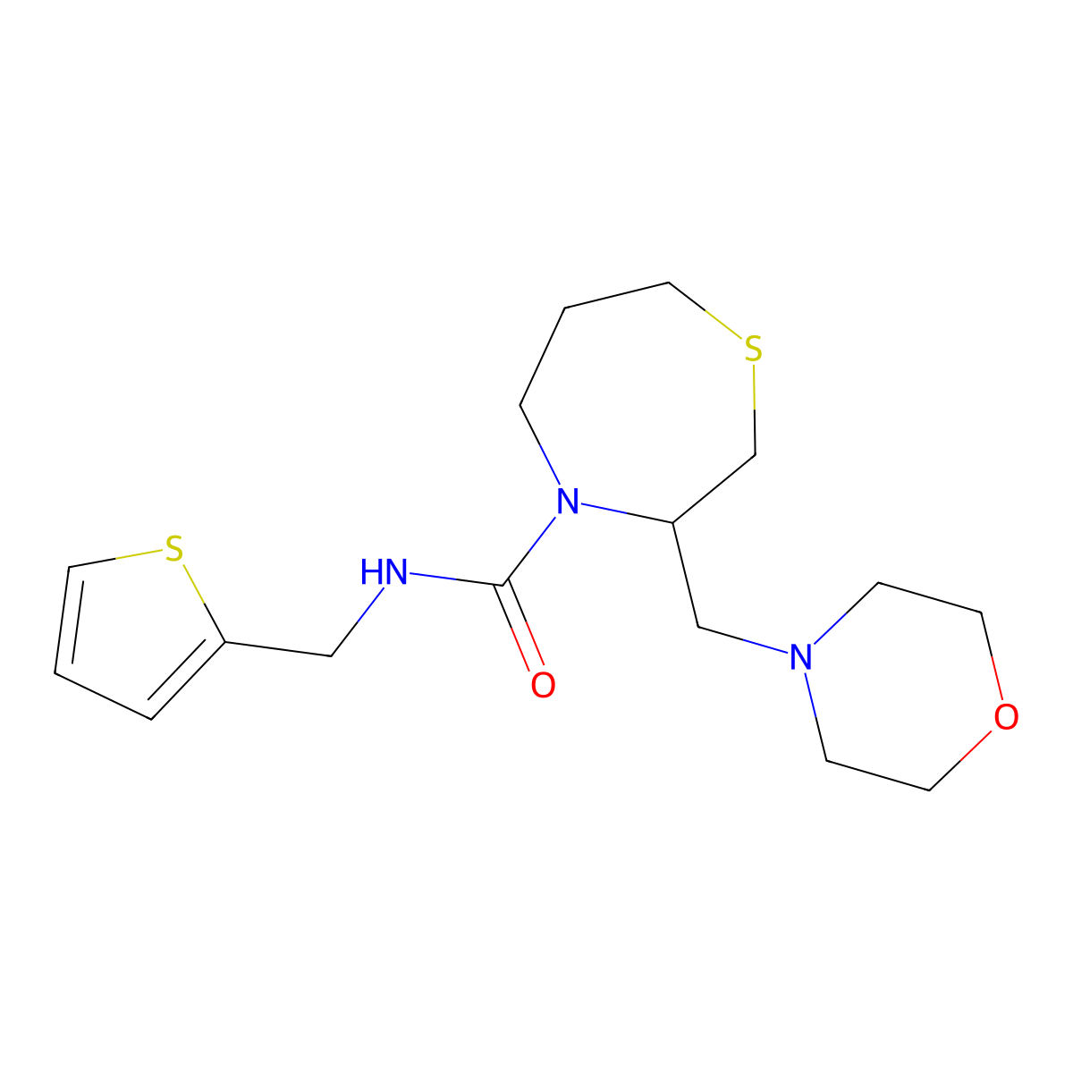 3-(morpholinomethyl)-N-(thiophen-2-ylmethyl)-1,4-thiazepane-4-carboxamide molecular structure, CAS 1421505-05-6