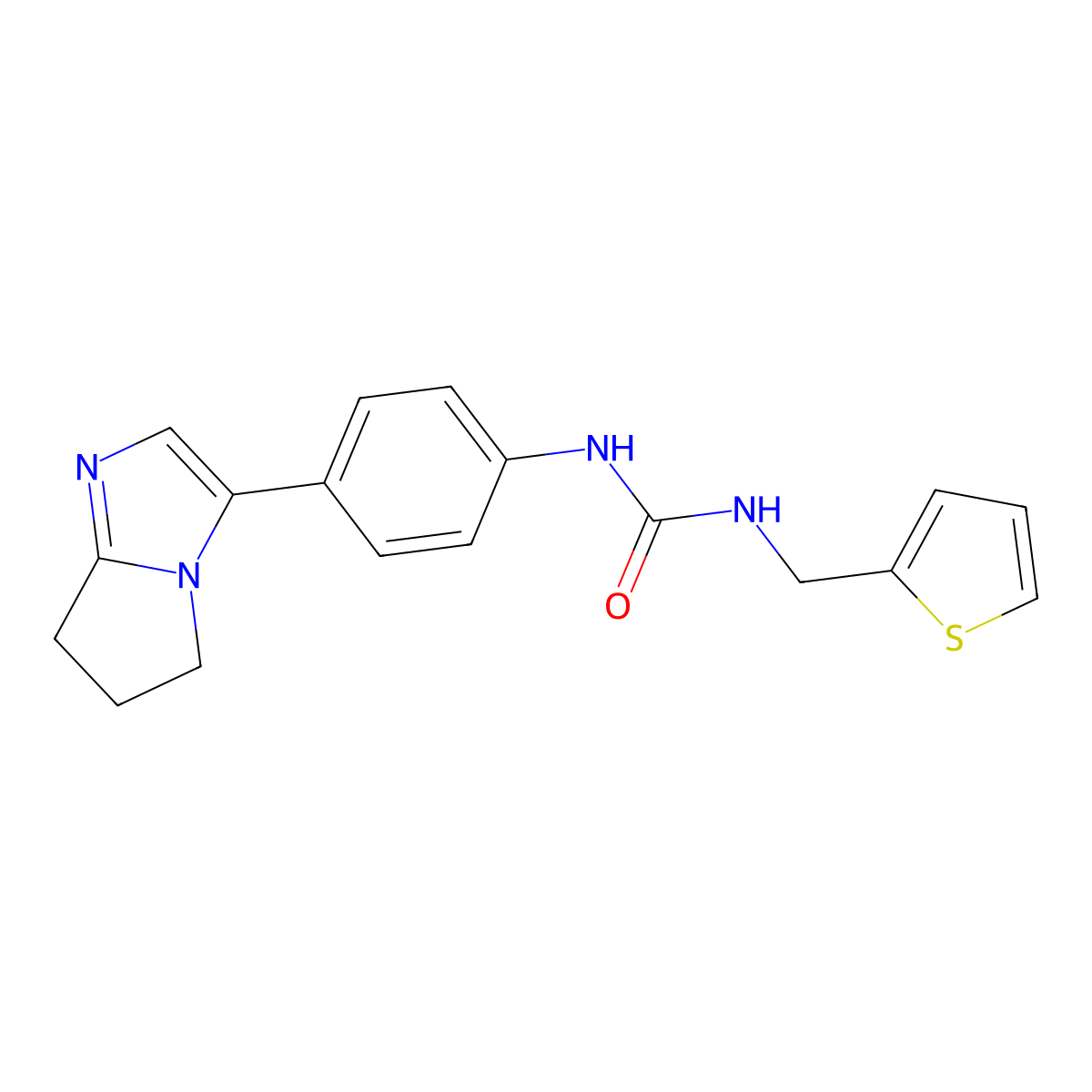 1-(4-(6,7-dihydro-5H-pyrrolo[1,2-a]imidazol-3-yl)phenyl)-3-(thiophen-2-ylmethyl)urea molecular structure, CAS 1421505-07-8