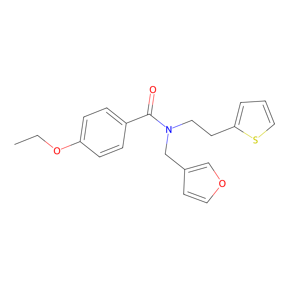 4-ethoxy-N-(furan-3-ylmethyl)-N-(2-(thiophen-2-yl)ethyl)benzamide molecular structure, CAS 1421505-09-0