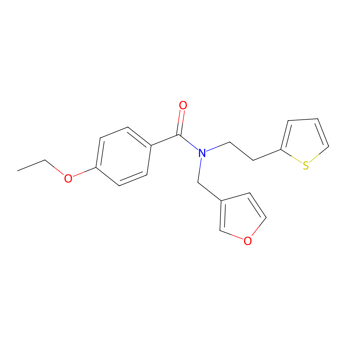 4-ethoxy-N-(furan-3-ylmethyl)-N-(2-(thiophen-2-yl)ethyl)benzamide molecular structure, CAS 1421505-09-0
