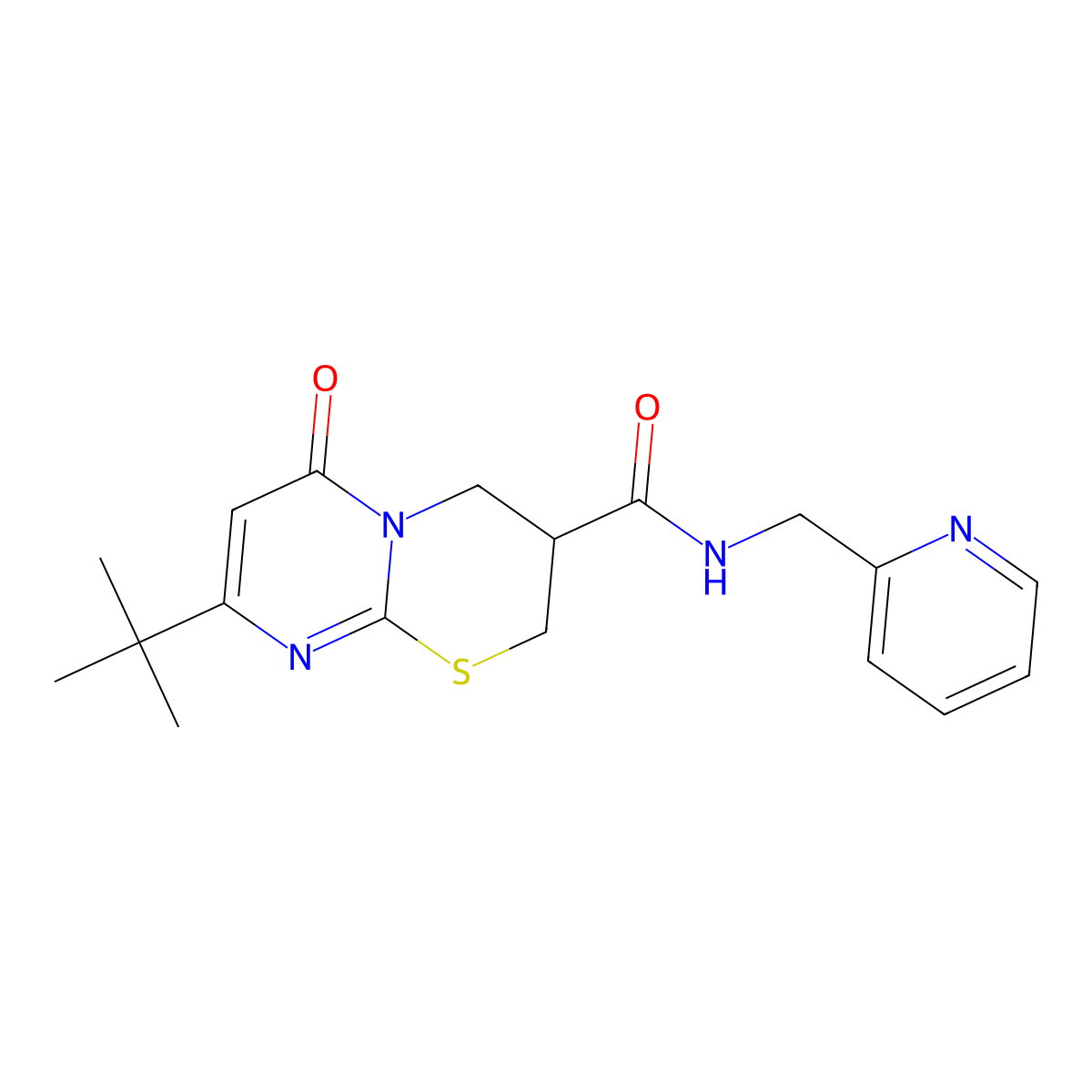 8-(tert-butyl)-6-oxo-N-(pyridin-2-ylmethyl)-2,3,4,6-tetrahydropyrimido[2,1-b][1,3]thiazine-3-carboxamide molecular structure, CAS 1421505-11-4
