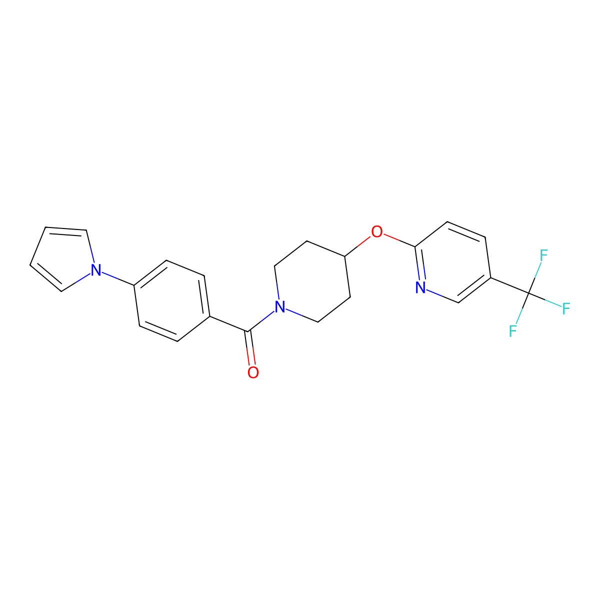 (4-(1H-pyrrol-1-yl)phenyl)(4-((5-(trifluoromethyl)pyridin-2-yl)oxy)piperidin-1-yl)methanone molecular structure, CAS 1421505-15-8