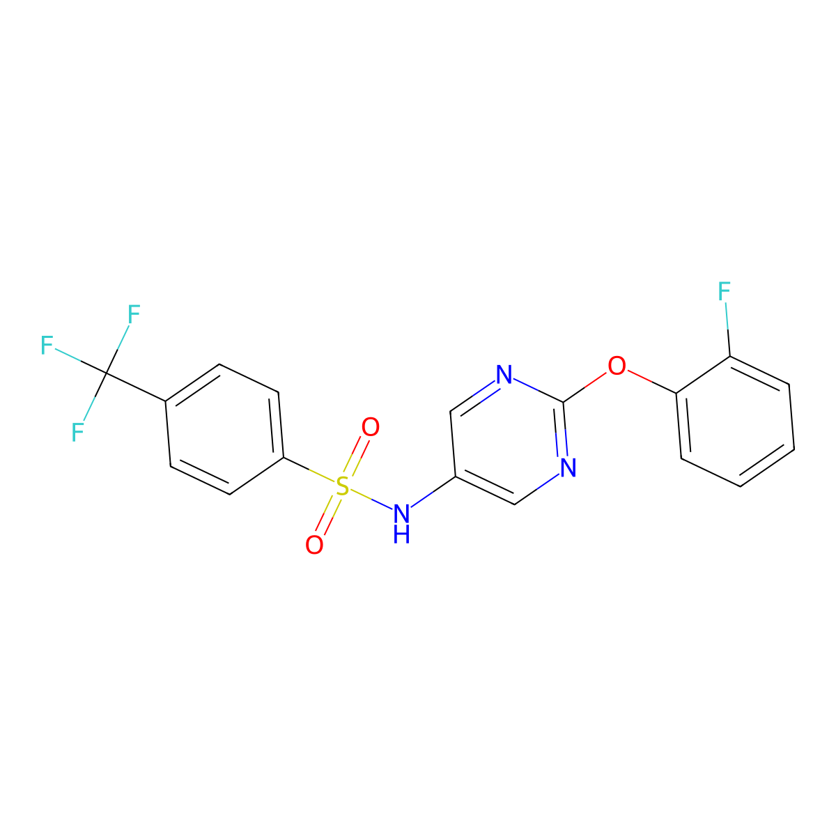 N-(2-(2-fluorophenoxy)pyrimidin-5-yl)-4-(trifluoromethyl)benzenesulfonamide molecular structure, CAS 1421505-21-6
