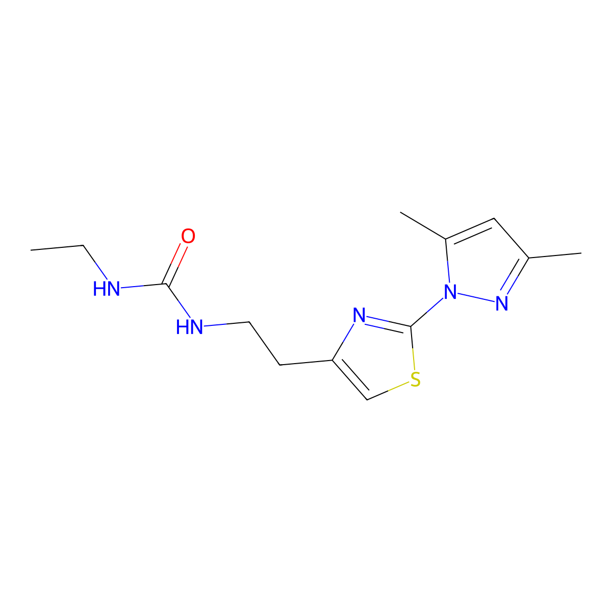 1-(2-(2-(3,5-dimethyl-1H-pyrazol-1-yl)thiazol-4-yl)ethyl)-3-ethylurea molecular structure, CAS 1421505-38-5