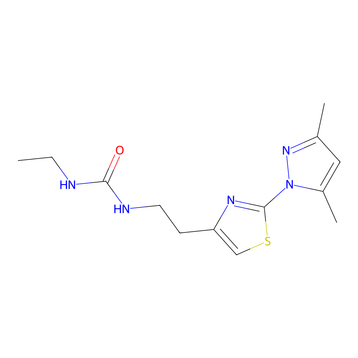 1-(2-(2-(3,5-dimethyl-1H-pyrazol-1-yl)thiazol-4-yl)ethyl)-3-ethylurea molecular structure, CAS 1421505-38-5