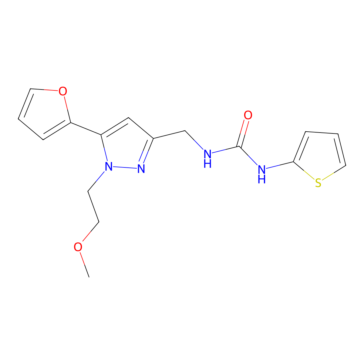 1-((5-(furan-2-yl)-1-(2-methoxyethyl)-1H-pyrazol-3-yl)methyl)-3-(thiophen-2-yl)urea molecular structure, CAS 1421505-40-9