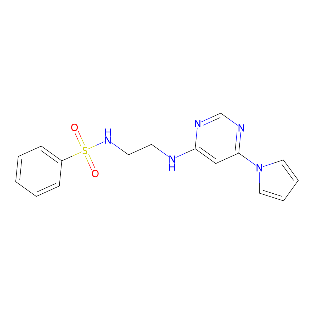 N-(2-((6-(1H-pyrrol-1-yl)pyrimidin-4-yl)amino)ethyl)benzenesulfonamide molecular structure, CAS 1421505-49-8