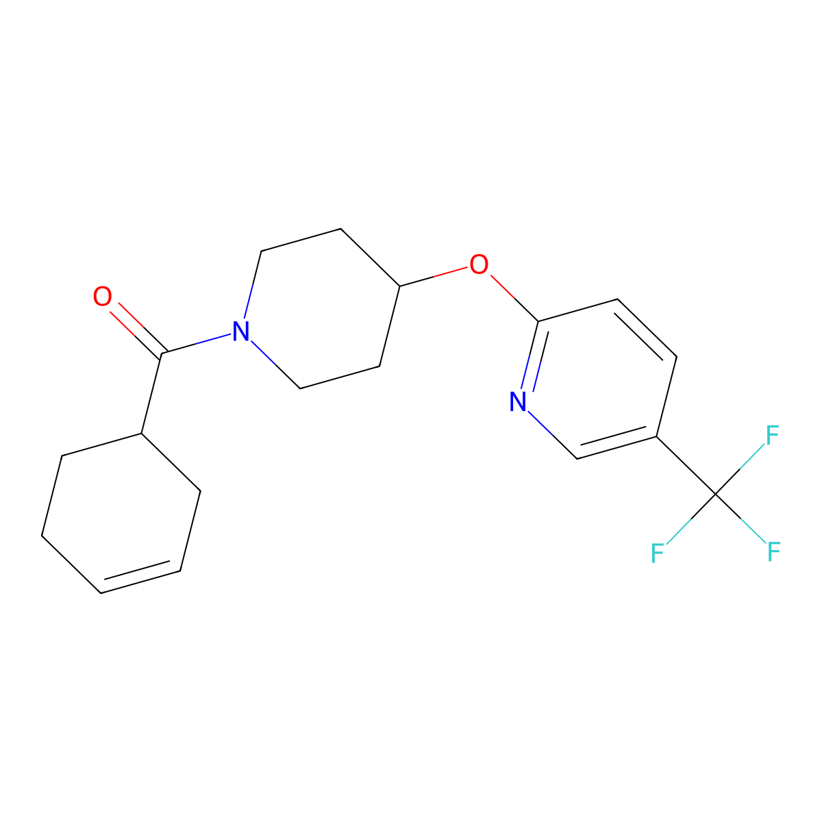 Cyclohex-3-en-1-yl(4-((5-(trifluoromethyl)pyridin-2-yl)oxy)piperidin-1-yl)methanone molecular structure, CAS 1421505-52-3