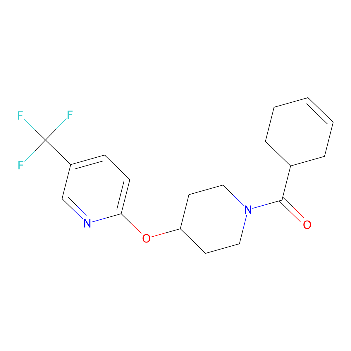 Cyclohex-3-en-1-yl(4-((5-(trifluoromethyl)pyridin-2-yl)oxy)piperidin-1-yl)methanone molecular structure, CAS 1421505-52-3