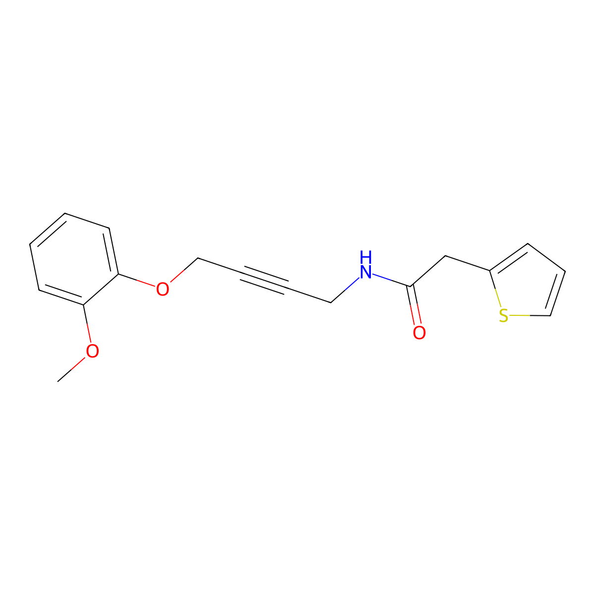 N-(4-(2-methoxyphenoxy)but-2-yn-1-yl)-2-(thiophen-2-yl)acetamide molecular structure, CAS 1421505-53-4