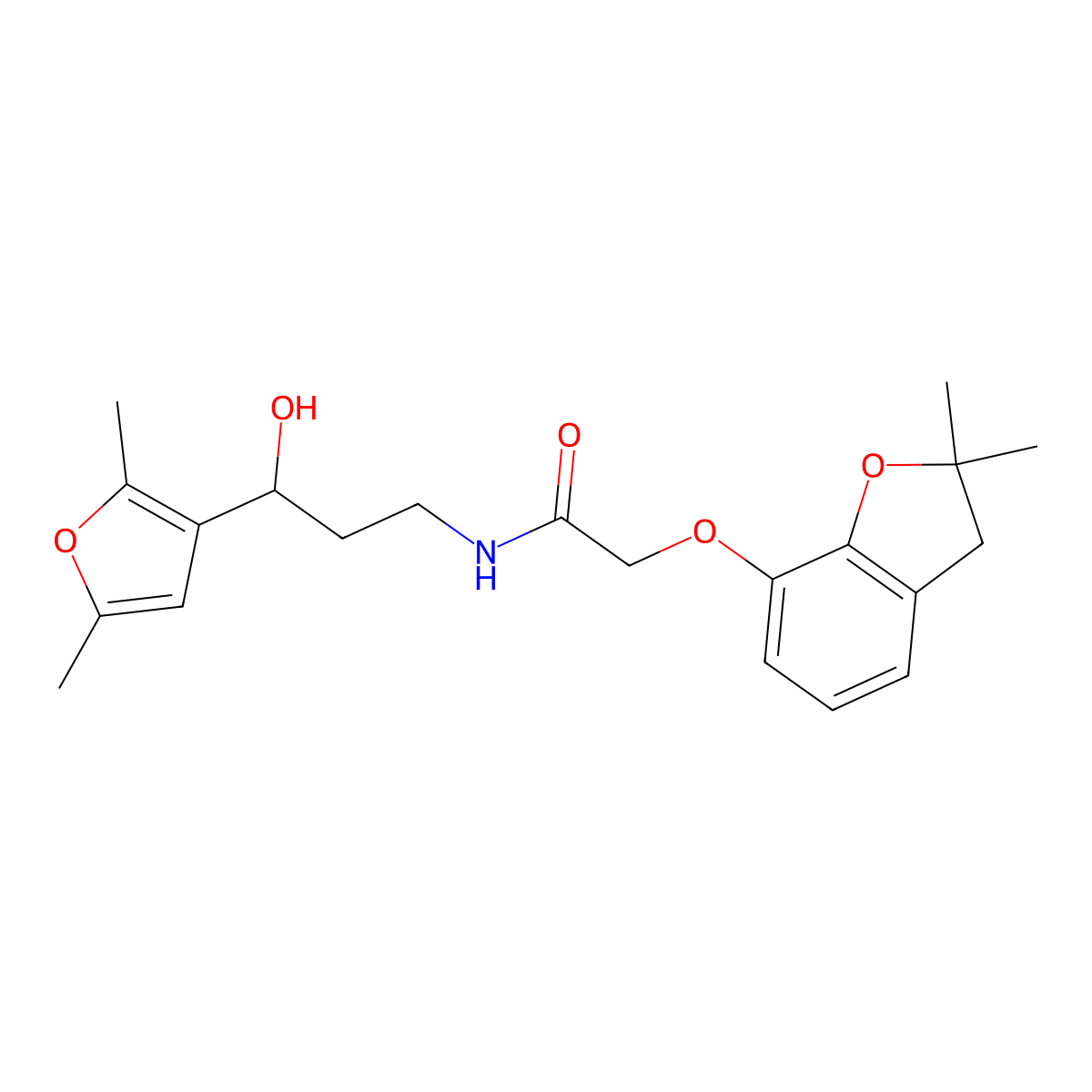 2-((2,2-dimethyl-2,3-dihydrobenzofuran-7-yl)oxy)-N-(3-(2,5-dimethylfuran-3-yl)-3-hydroxypropyl)acetamide molecular structure, CAS 1421505-57-8