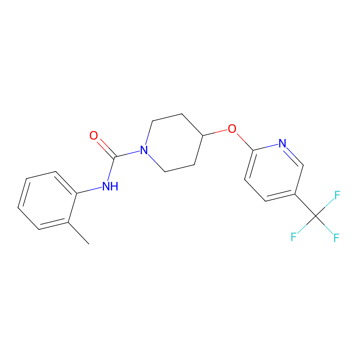 N-(o-tolyl)-4-((5-(trifluoromethyl)pyridin-2-yl)oxy)piperidine-1-carboxamide molecular structure, CAS 1421505-58-9