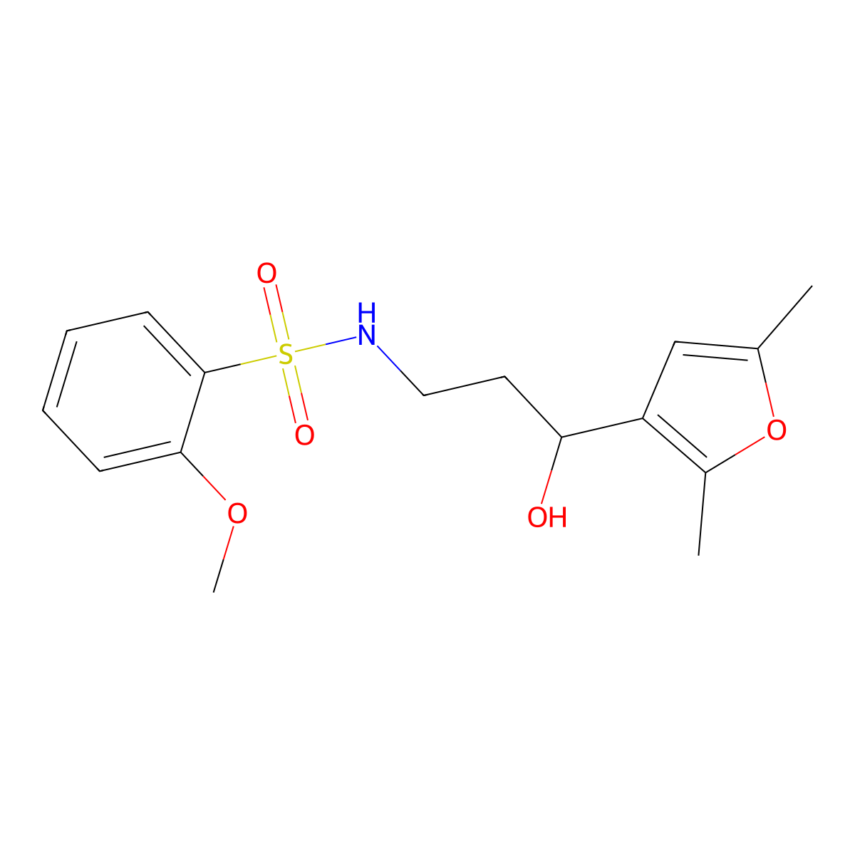 N-(3-(2,5-dimethylfuran-3-yl)-3-hydroxypropyl)-2-methoxybenzenesulfonamide molecular structure, CAS 1421505-64-7