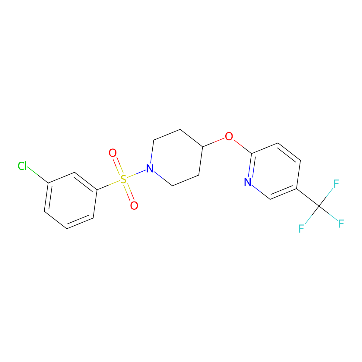 2-((1-((3-Chlorophenyl)sulfonyl)piperidin-4-yl)oxy)-5-(trifluoromethyl)pyridine molecular structure, CAS 1421505-65-8