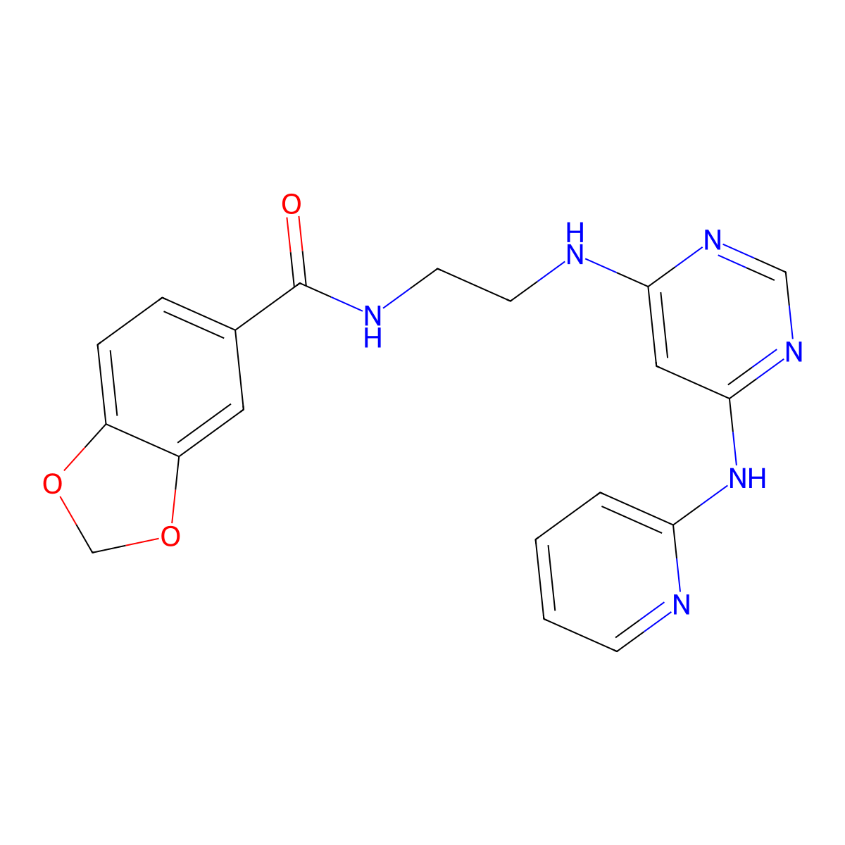 N-(2-((6-(pyridin-2-ylamino)pyrimidin-4-yl)amino)ethyl)benzo[d][1,3]dioxole-5-carboxamide molecular structure, CAS 1421505-70-5