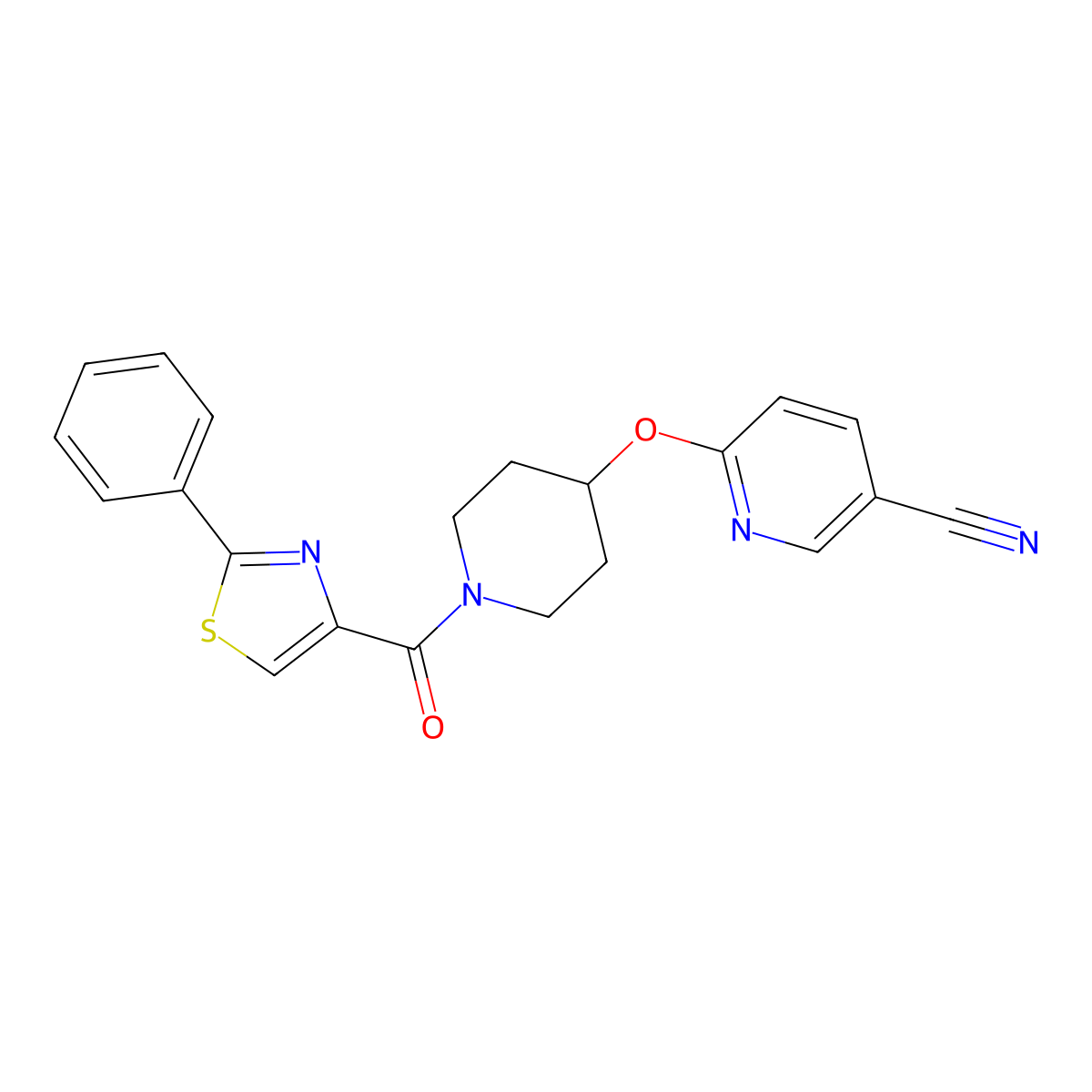 6-((1-(2-Phenylthiazole-4-carbonyl)piperidin-4-yl)oxy)nicotinonitrile molecular structure, CAS 1421505-71-6