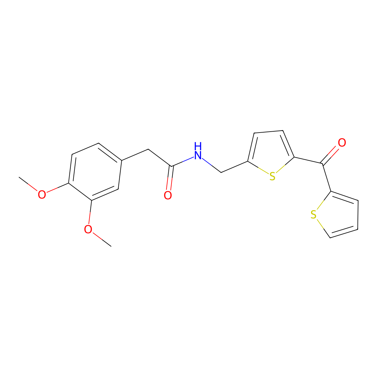 2-(3,4-Dimethoxyphenyl)-N-{[5-(thiophene-2-carbonyl)thiophen-2-YL]methyl}acetamide molecular structure, CAS 1421505-77-2