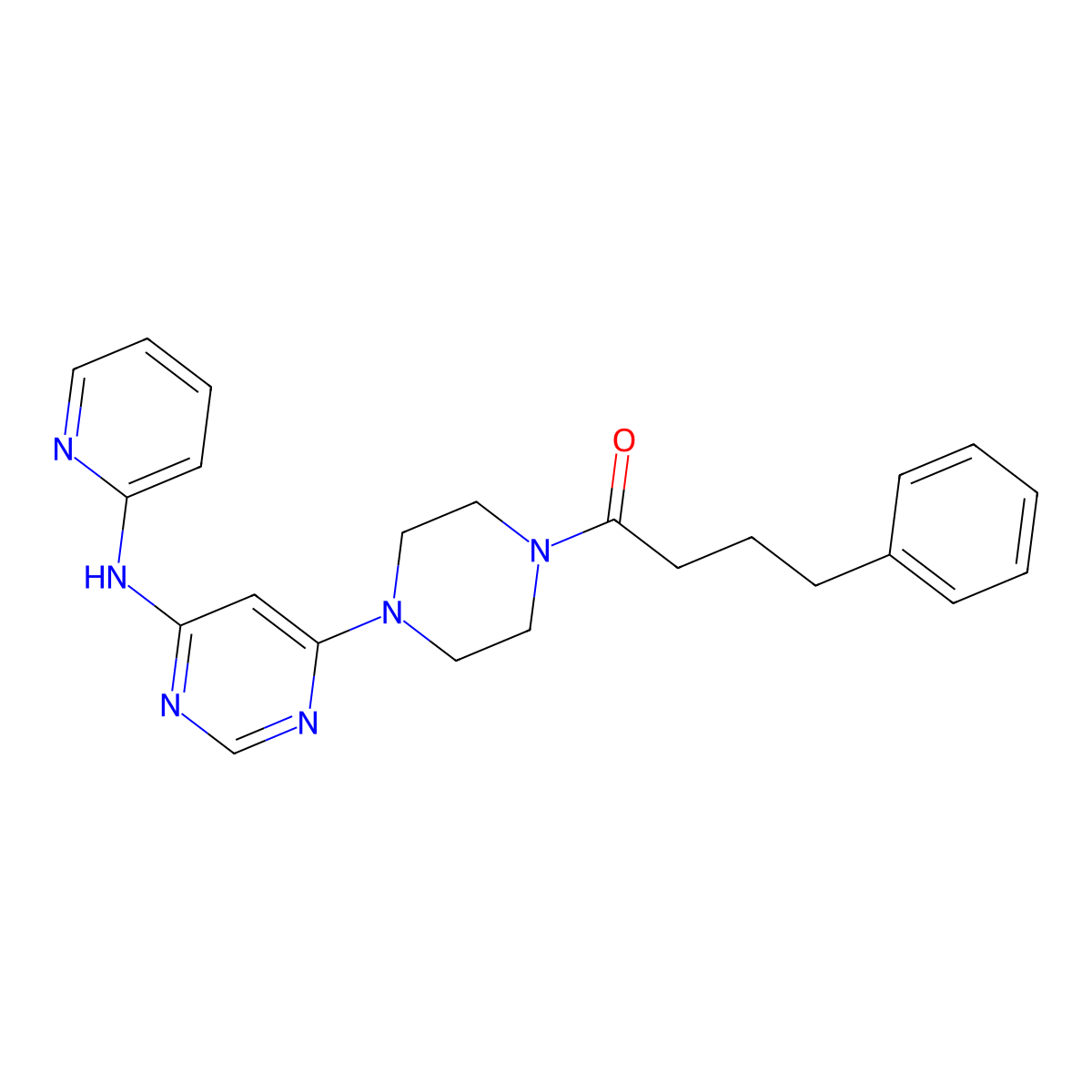 4-Phenyl-1-(4-(6-(pyridin-2-ylamino)pyrimidin-4-yl)piperazin-1-yl)butan-1-one molecular structure, CAS 1421505-82-9