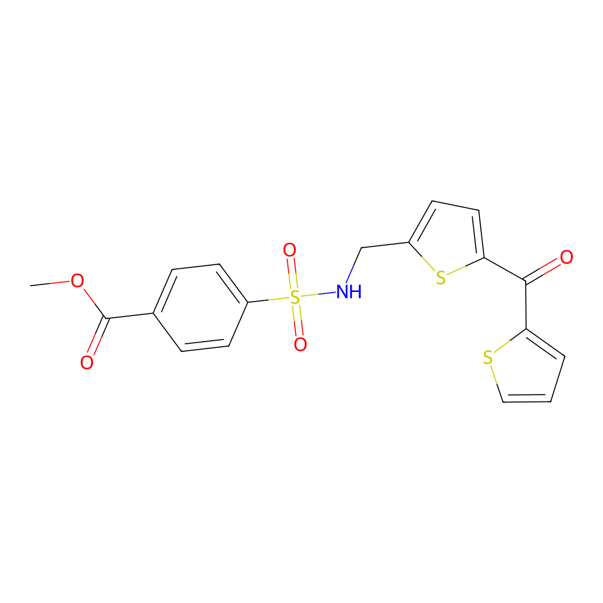 methyl 4-(N-((5-(thiophene-2-carbonyl)thiophen-2-yl)methyl)sulfamoyl)benzoate molecular structure, CAS 1421505-93-2
