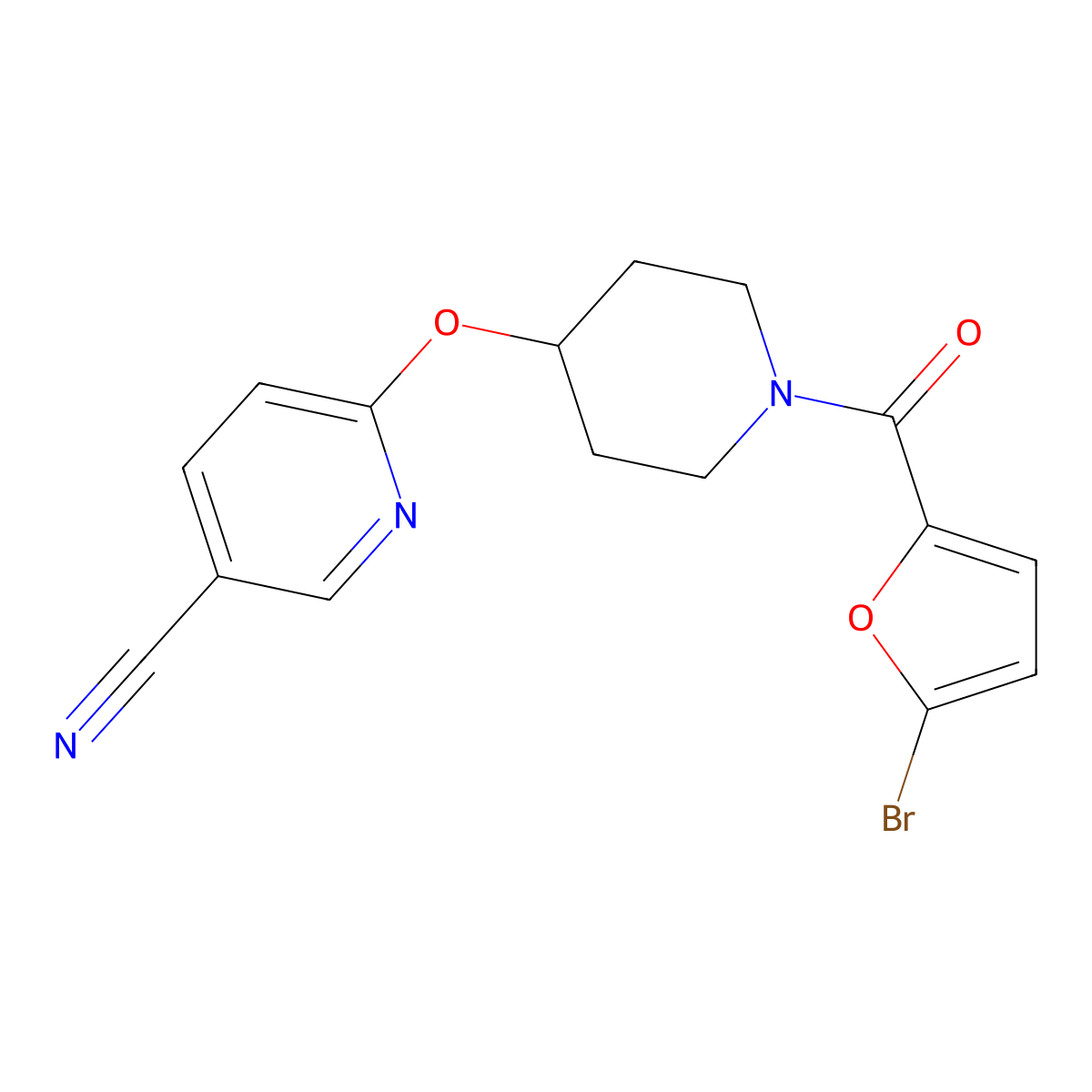 6-((1-(5-Bromofuran-2-carbonyl)piperidin-4-yl)oxy)nicotinonitrile molecular structure, CAS 1421505-95-4
