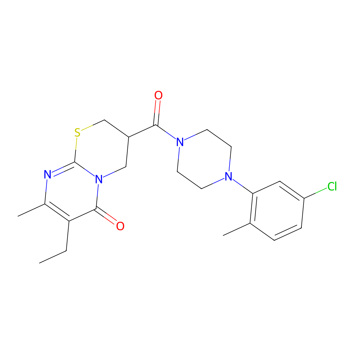 3-(4-(5-chloro-2-methylphenyl)piperazine-1-carbonyl)-7-ethyl-8-methyl-3,4-dihydropyrimido[2,1-b][1,3]thiazin-6(2H)-one molecular structure, CAS 1421506-01-5