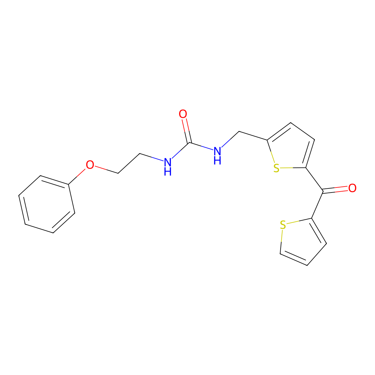 1-(2-Phenoxyethyl)-3-((5-(thiophene-2-carbonyl)thiophen-2-yl)methyl)urea molecular structure, CAS 1421506-05-9