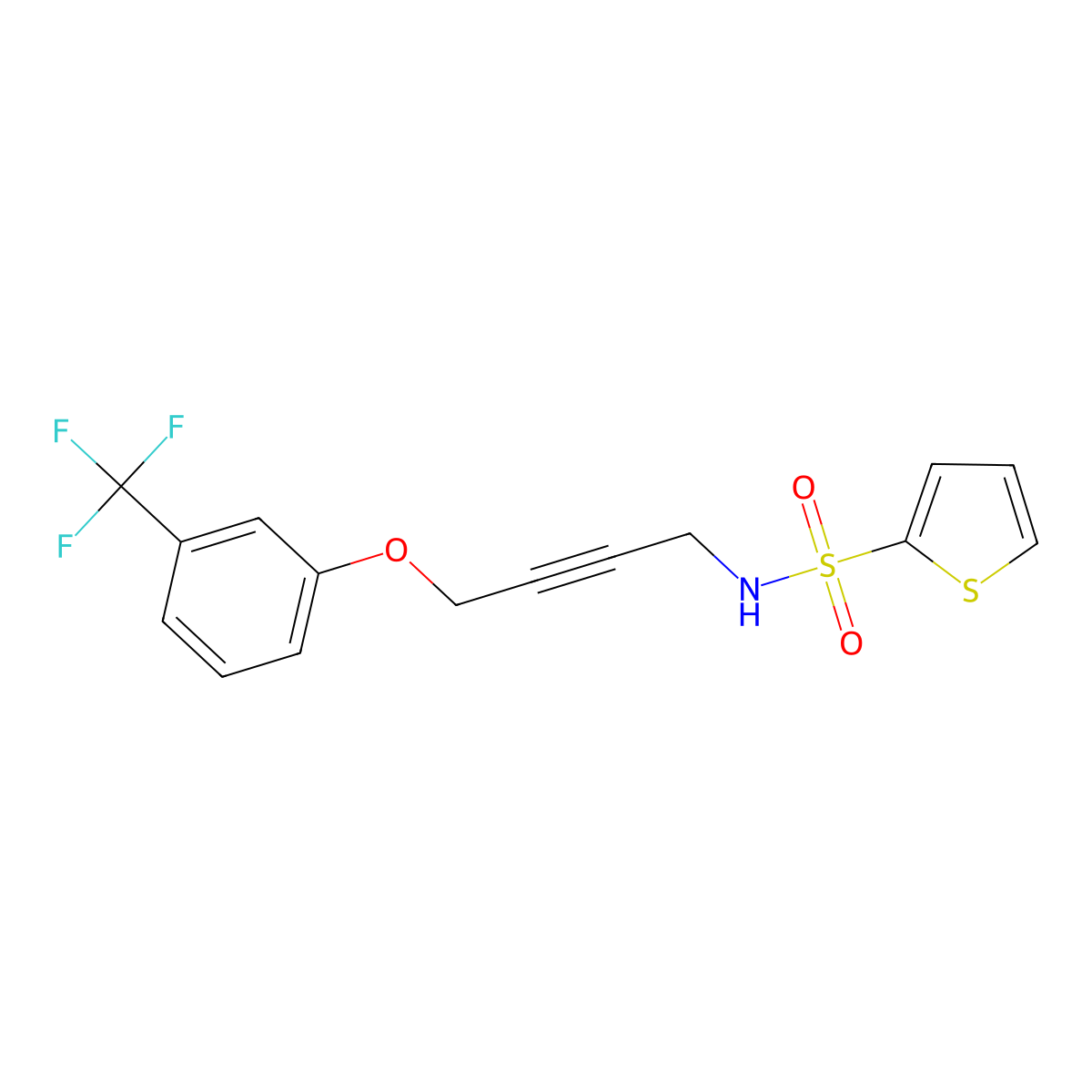 N-(4-(3-(trifluoromethyl)phenoxy)but-2-yn-1-yl)thiophene-2-sulfonamide molecular structure, CAS 1421506-39-9