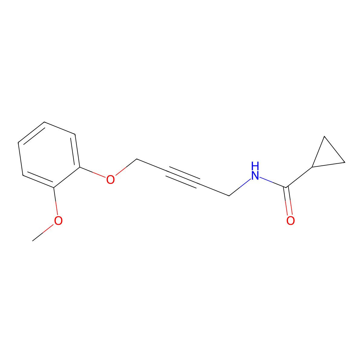 N-(4-(2-methoxyphenoxy)but-2-yn-1-yl)cyclopropanecarboxamide molecular structure, CAS 1421506-42-4
