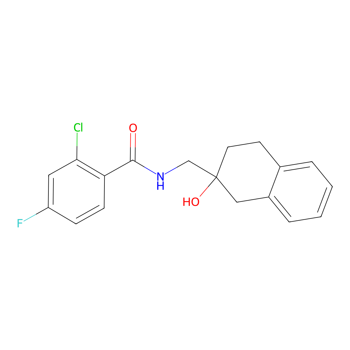 2-chloro-4-fluoro-N-[(2-hydroxy-1,2,3,4-tetrahydronaphthalen-2-yl)methyl]benzamide molecular structure, CAS 1421506-61-7