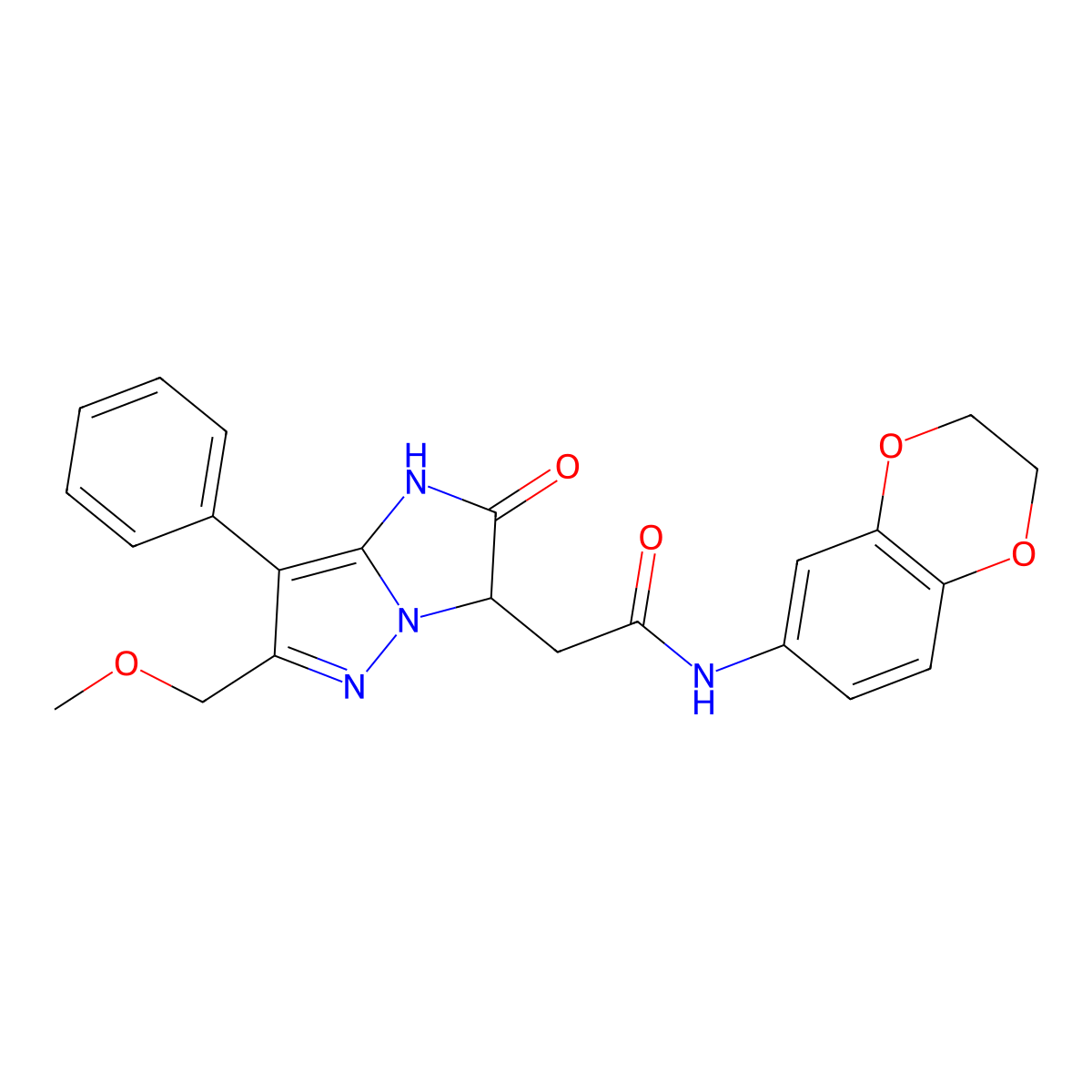 N-(2,3-dihydrobenzo[b][1,4]dioxin-6-yl)-2-(6-(methoxymethyl)-2-oxo-7-phenyl-2,3-dihydro-1H-imidazo[1,2-b]pyrazol-3-yl)acetamide molecular structure, CAS 1421506-68-4