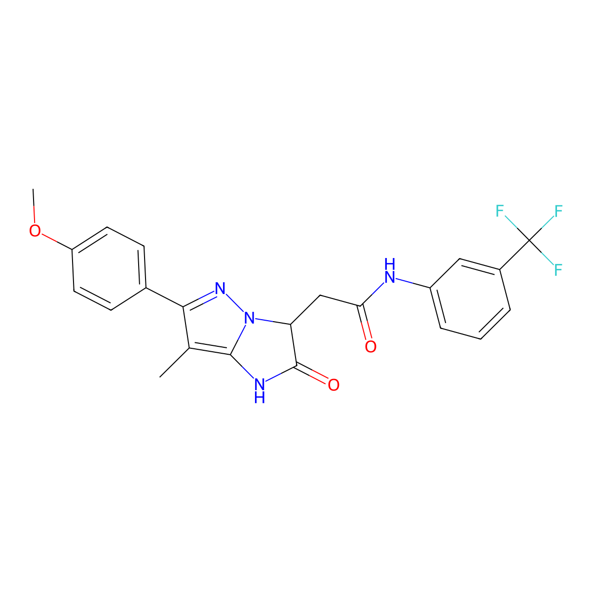 2-[6-(4-methoxyphenyl)-7-methyl-2-oxo-1H,2H,3H-pyrazolo[1,5-a]imidazol-3-yl]-N-[3-(trifluoromethyl)phenyl]acetamide molecular structure, CAS 1421506-72-0