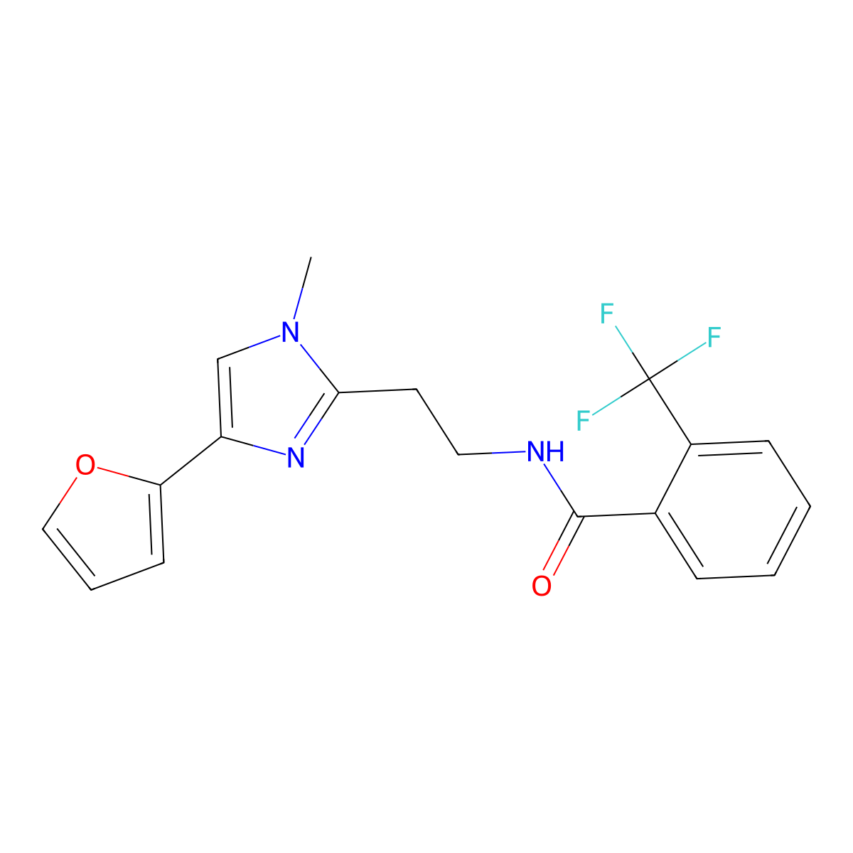 N-{2-[4-(furan-2-yl)-1-methyl-1H-imidazol-2-yl]ethyl}-2-(trifluoromethyl)benzamide molecular structure, CAS 1421506-76-4
