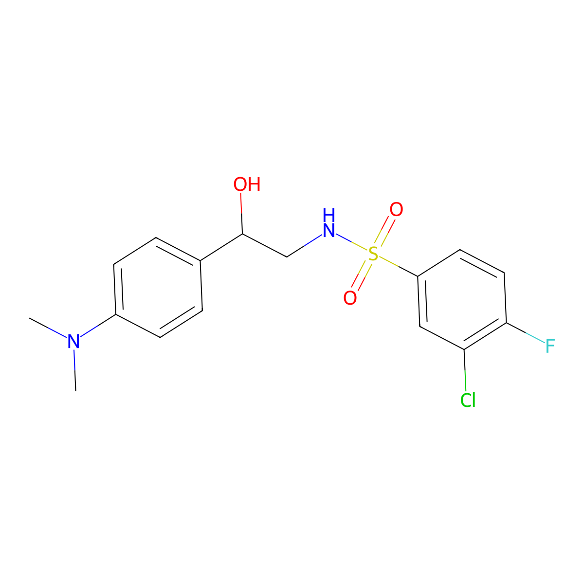 3-chloro-N-{2-[4-(dimethylamino)phenyl]-2-hydroxyethyl}-4-fluorobenzene-1-sulfonamide molecular structure, CAS 1421506-89-9