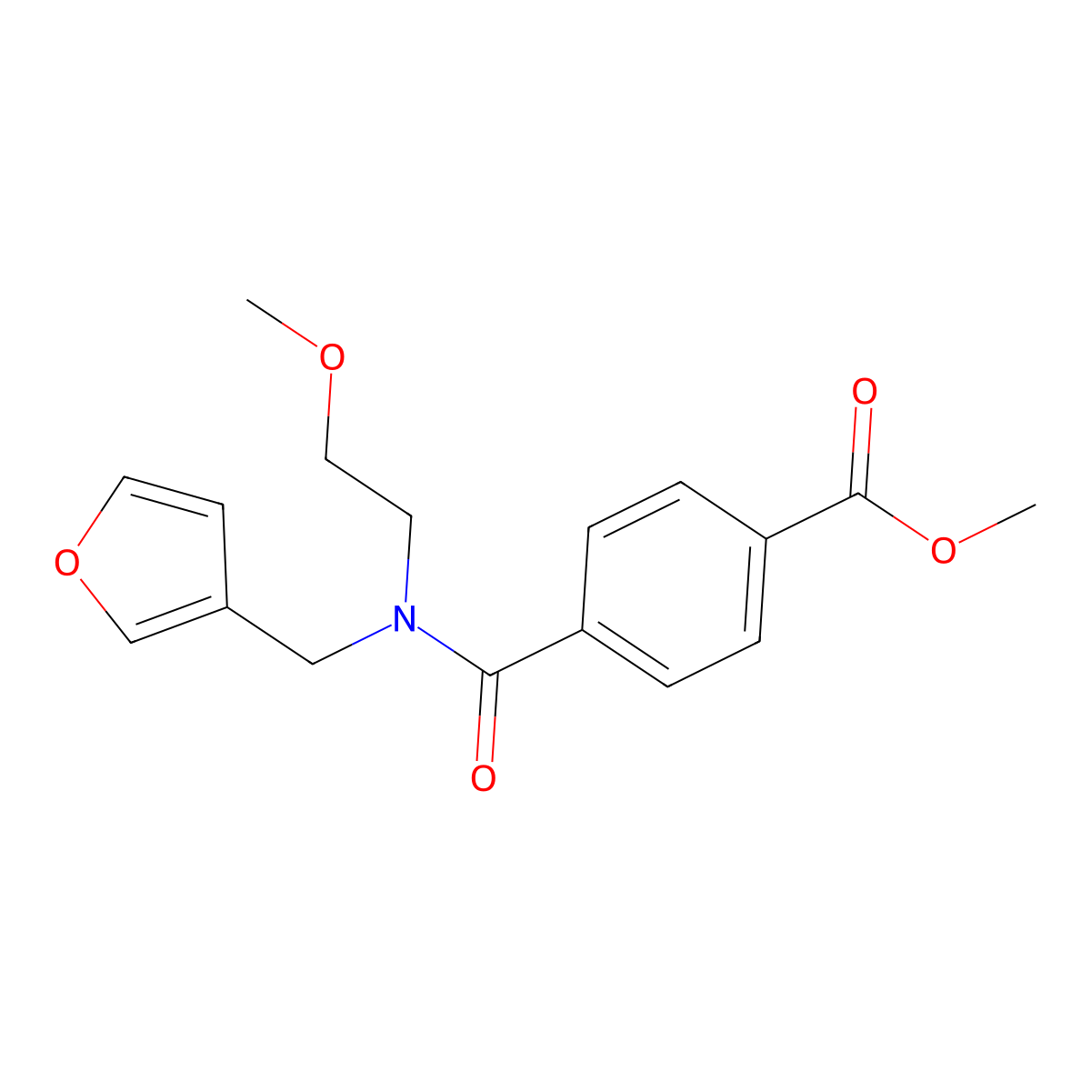 Methyl 4-((furan-3-ylmethyl)(2-methoxyethyl)carbamoyl)benzoate molecular structure, CAS 1421507-06-3