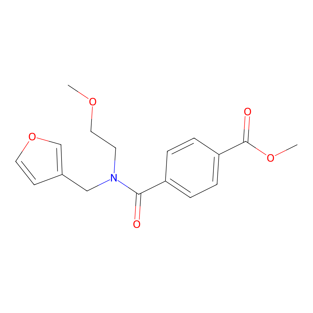 Methyl 4-((furan-3-ylmethyl)(2-methoxyethyl)carbamoyl)benzoate molecular structure, CAS 1421507-06-3