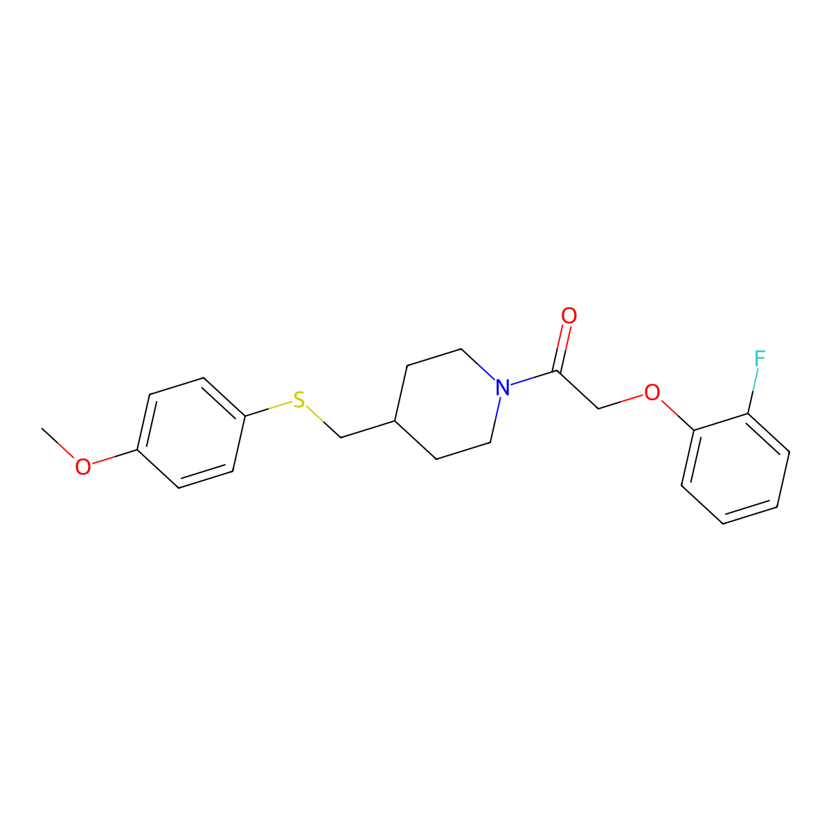 2-(2-Fluorophenoxy)-1-(4-(((4-methoxyphenyl)thio)methyl)piperidin-1-yl)ethanone molecular structure, CAS 1421507-09-6