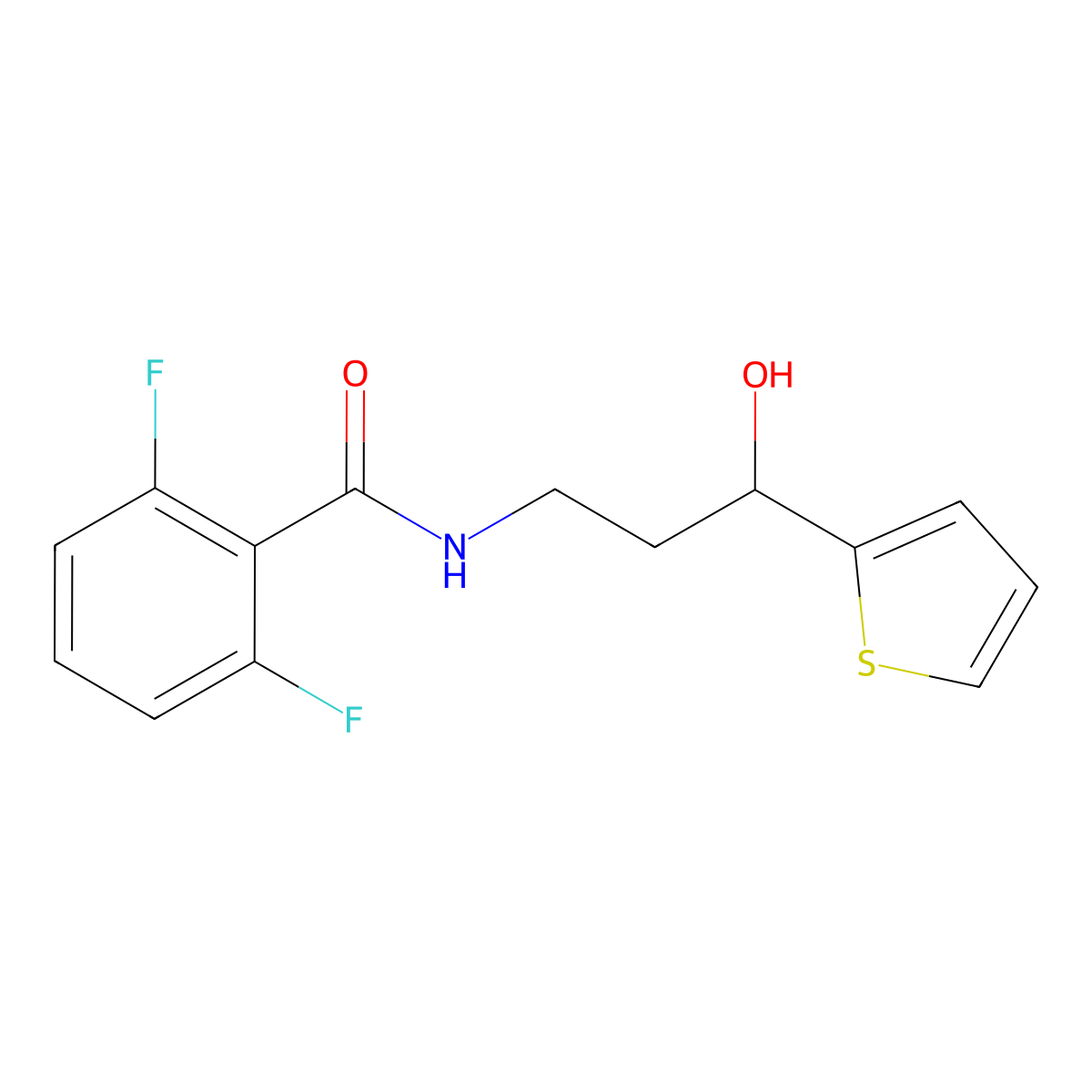 2,6-difluoro-N-(3-hydroxy-3-(thiophen-2-yl)propyl)benzamide molecular structure, CAS 1421507-10-9