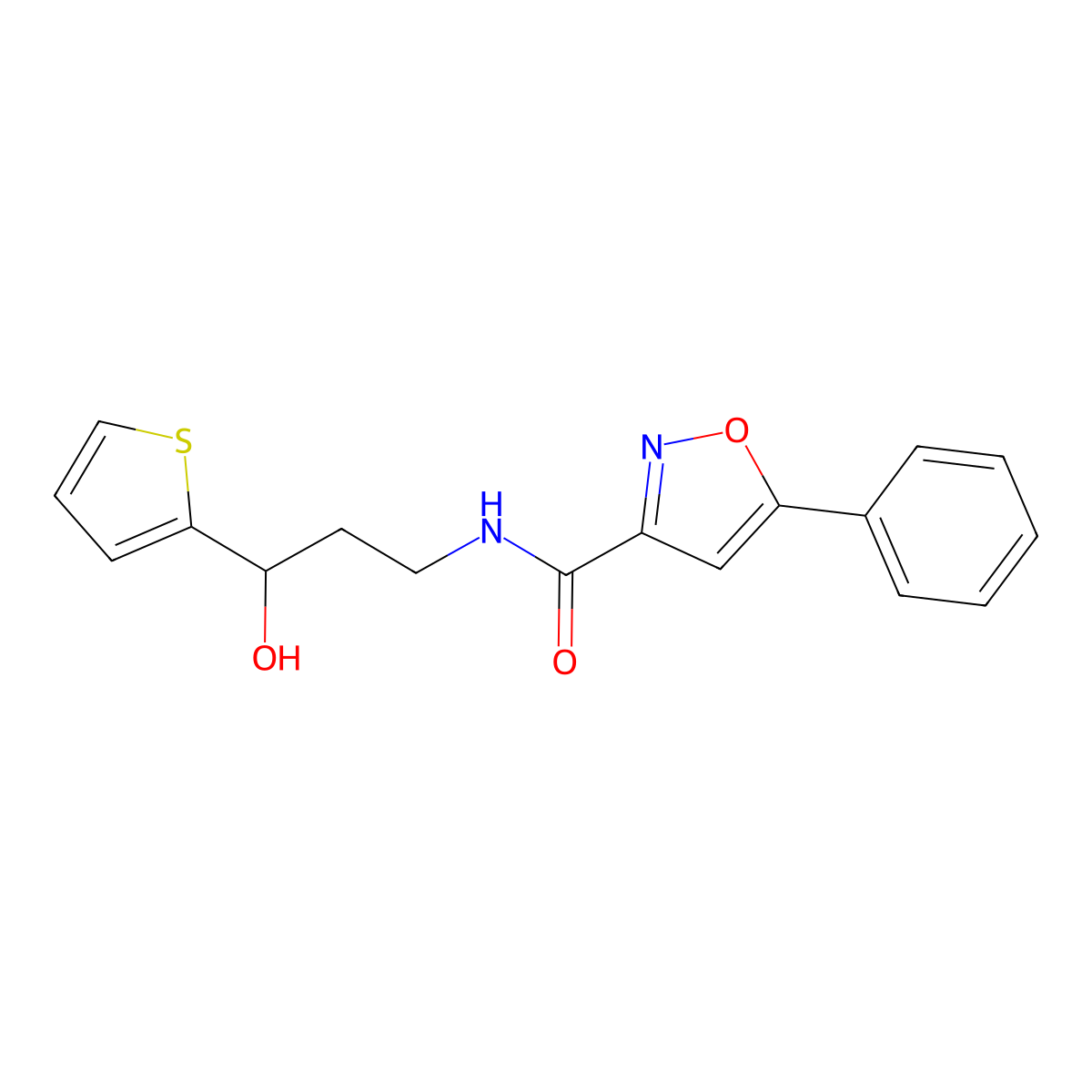 N-(3-hydroxy-3-(thiophen-2-yl)propyl)-5-phenylisoxazole-3-carboxamide molecular structure, CAS 1421507-14-3