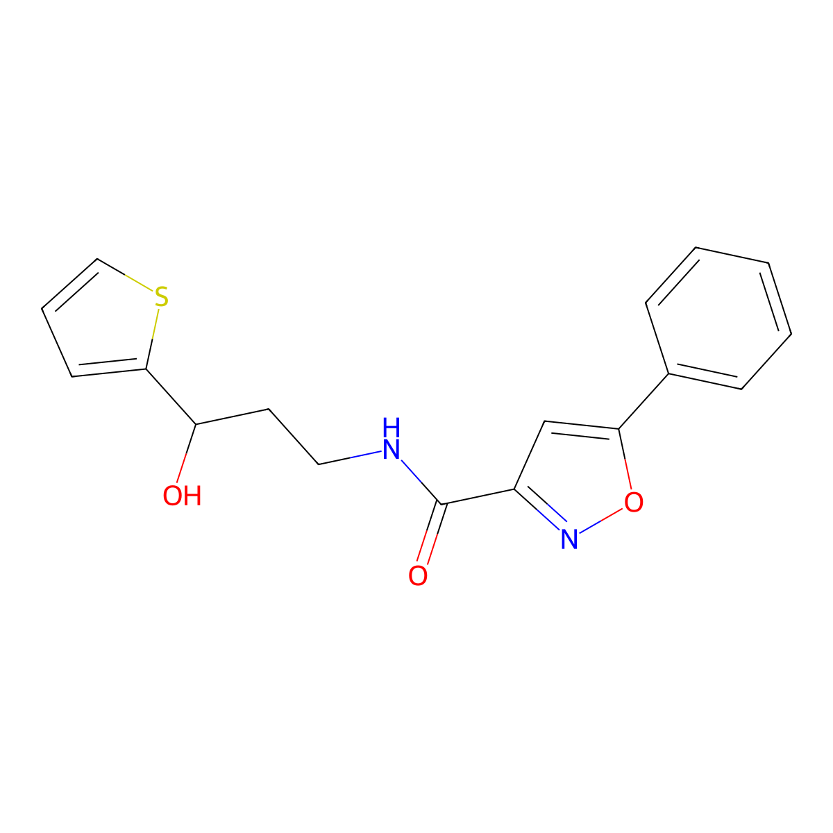 N-(3-hydroxy-3-(thiophen-2-yl)propyl)-5-phenylisoxazole-3-carboxamide molecular structure, CAS 1421507-14-3