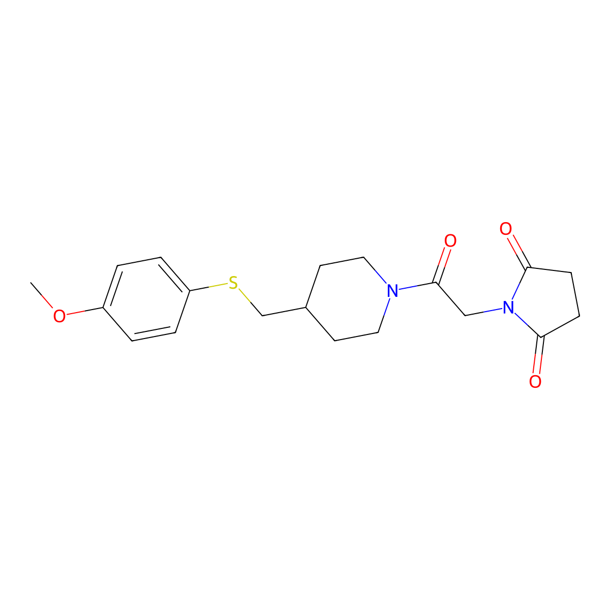 1-(2-(4-(((4-Methoxyphenyl)thio)methyl)piperidin-1-yl)-2-oxoethyl)pyrrolidine-2,5-dione molecular structure, CAS 1421507-15-4