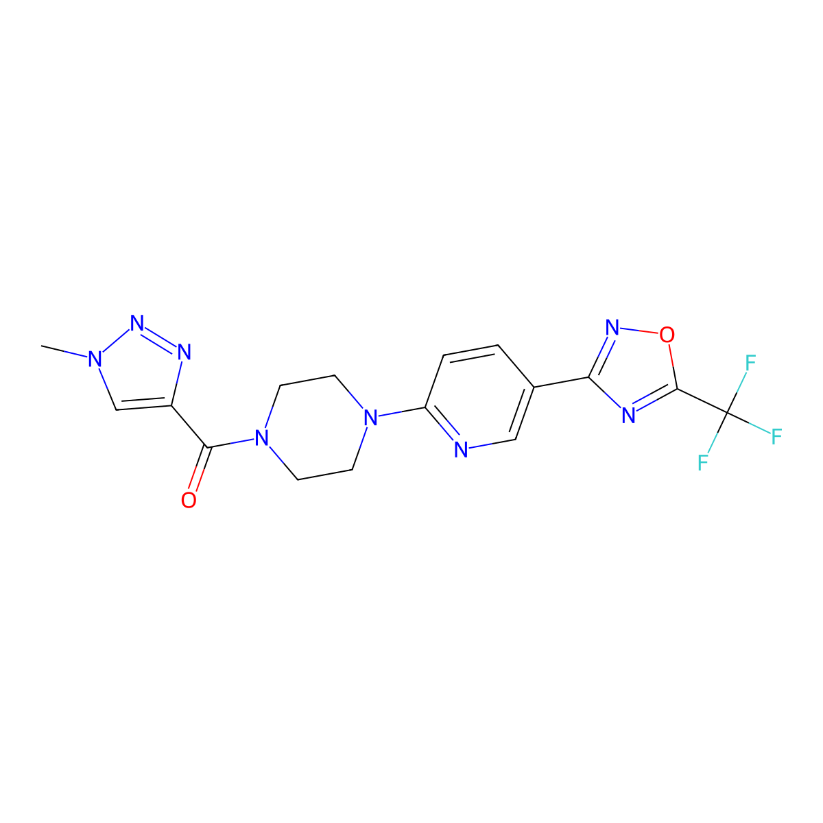 (1-methyl-1H-1,2,3-triazol-4-yl)(4-(5-(5-(trifluoromethyl)-1,2,4-oxadiazol-3-yl)pyridin-2-yl)piperazin-1-yl)methanone molecular structure, CAS 1421507-24-5