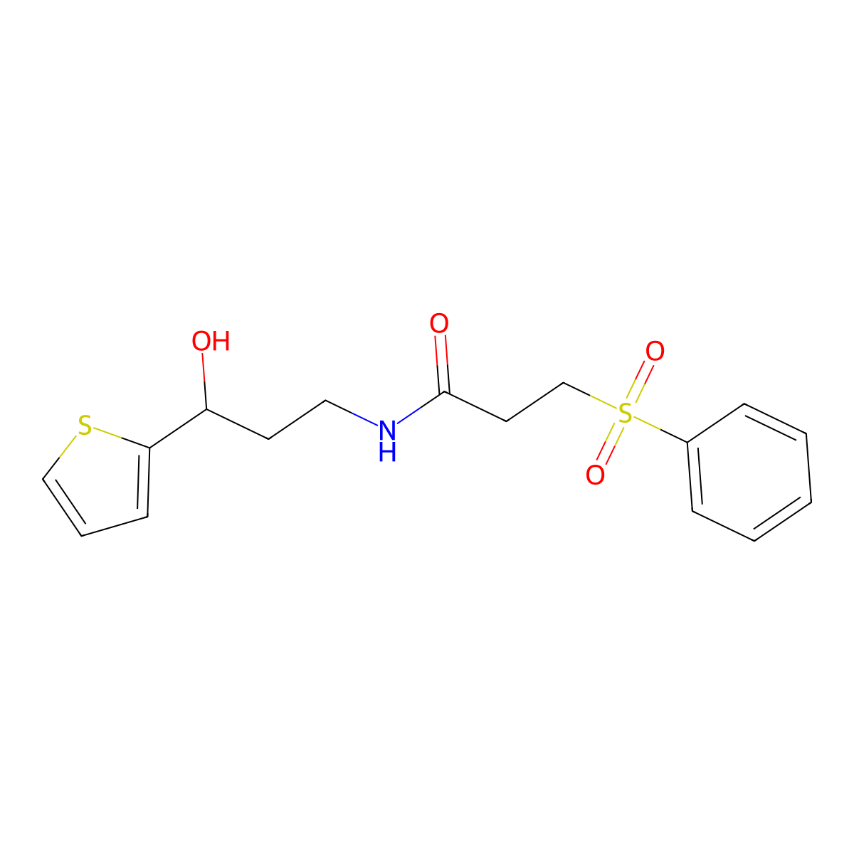 N-(3-hydroxy-3-(thiophen-2-yl)propyl)-3-(phenylsulfonyl)propanamide molecular structure, CAS 1421507-25-6